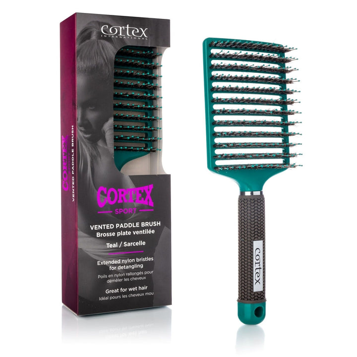 Cortex International Sport Vented Detangler Paddle Hair Brush  Boar and Nylon Bristle (3.5" Teal) Image 1