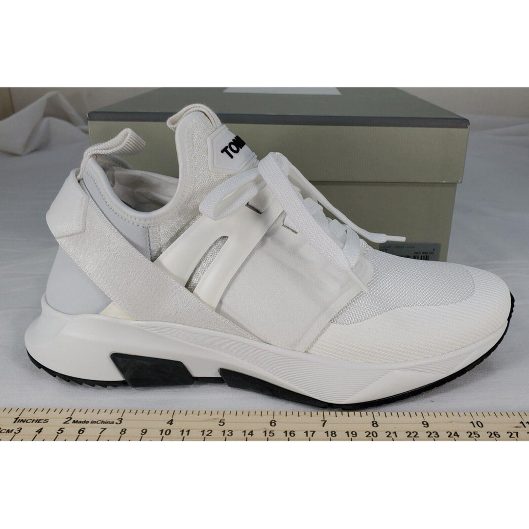 Tom Ford Mens Jago Designer Trainer Sneakers Mesh Shoe White J1100T US 8 NWB Image 2