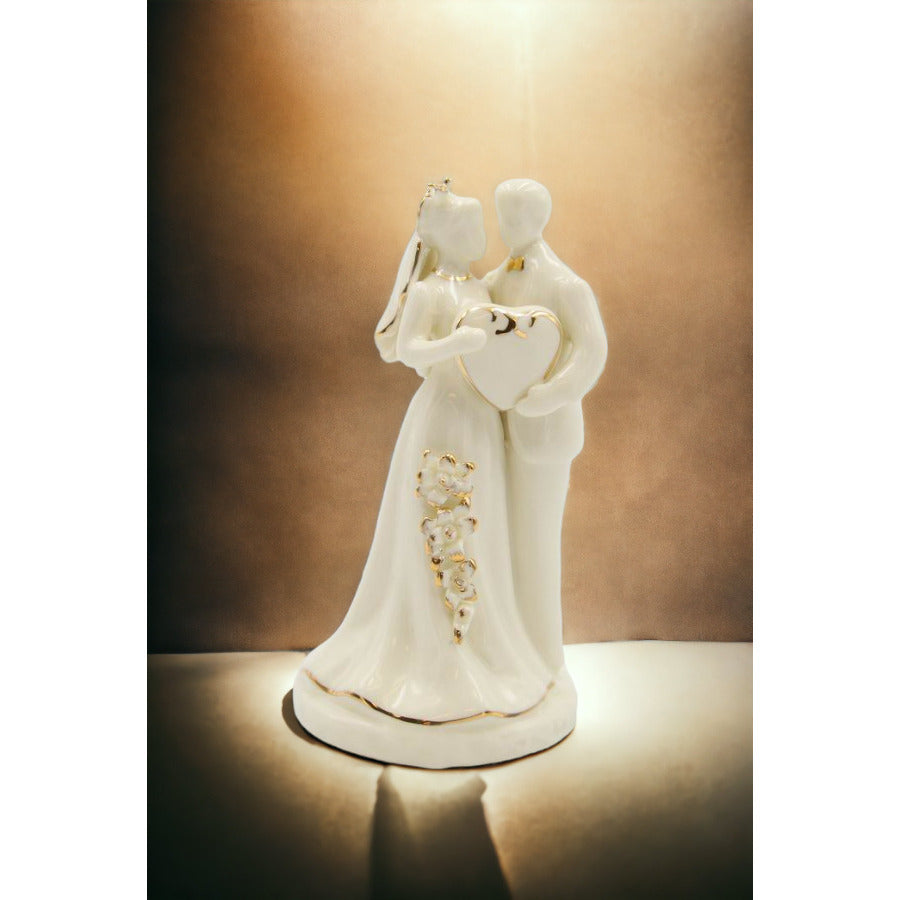 Ceramic Wedding Anniversary Couple Cake Topper Blank Heart Personalizable Decor Image 1