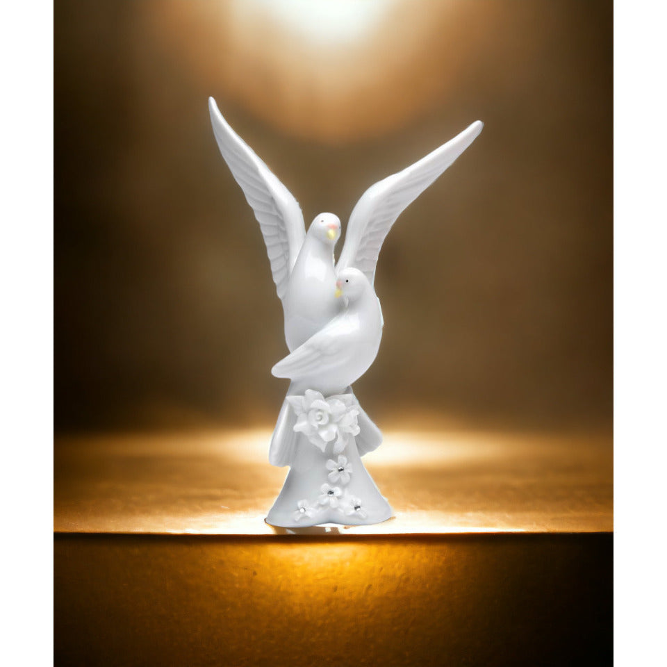 Ceramic Peace Dove Figurine with White Rose Wedding Anniversary Decor Gift 3.75" Image 2