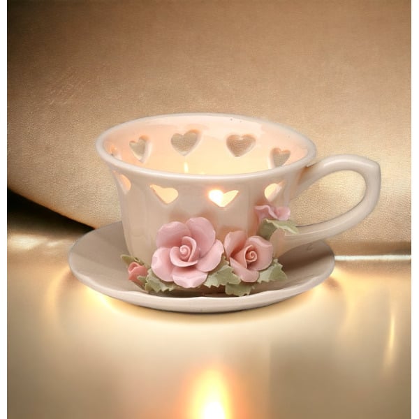 Handcrafted Ceramic Rose Cup Tealight Candle Holder 3 inch Wedding Favor Gift Image 2