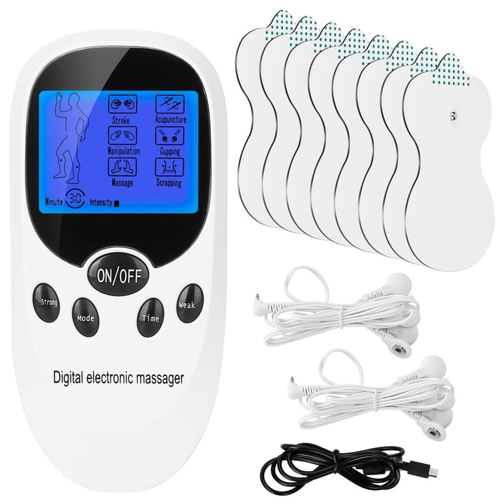 Electric Muscle Stimulator Dual Channels Pulse Massager Pain Relief Therapy Tens Device with Electrode Pads Wires Image 1
