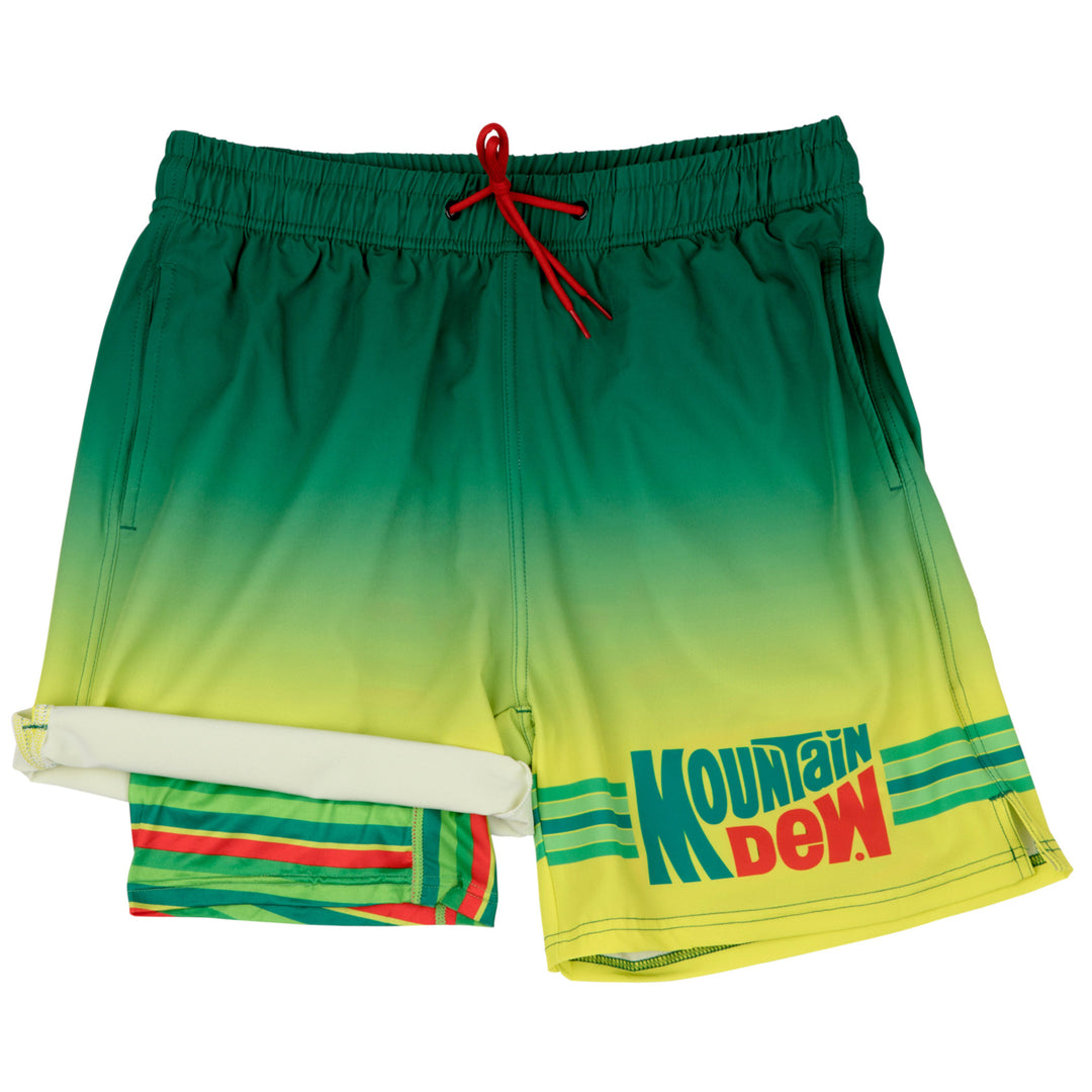 Mountain Dew Retro Logo 6" Inseam Lined Swim Trunks Image 1