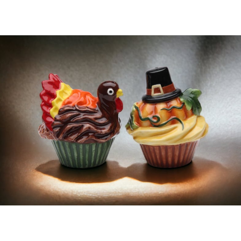 Ceramic Thanksgiving Pumpkin Turkey Salt Pepper Shakers Fall Image 2