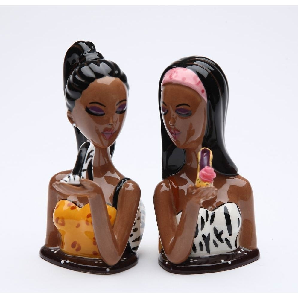 Ceramic African American Ladies Salt and Pepper Shakers Gift Set Image 3