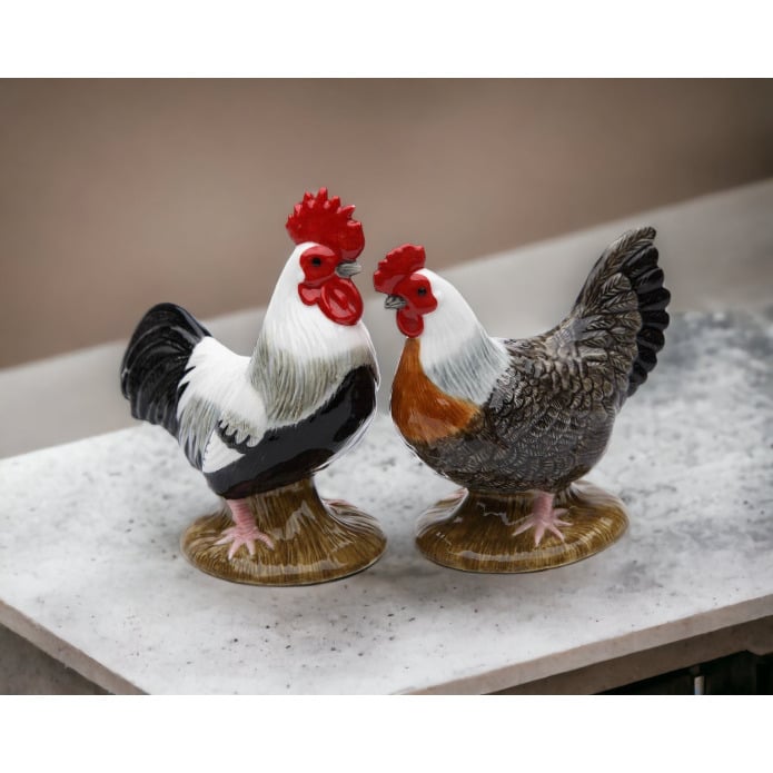 Ceramic Black and White Rooster Salt and Pepper Shakers 3 5/8 Inch Image 2