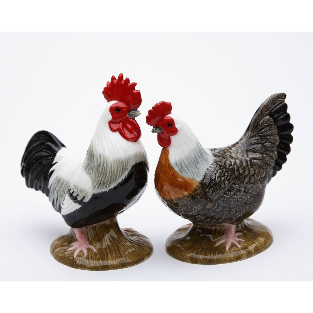 Ceramic Black and White Rooster Salt and Pepper Shakers 3 5/8 Inch Image 3