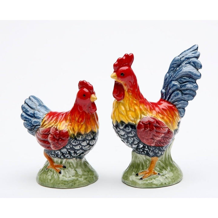 Mini Rainbow Rooster Salt and Pepper Shakers Ceramic Image 3