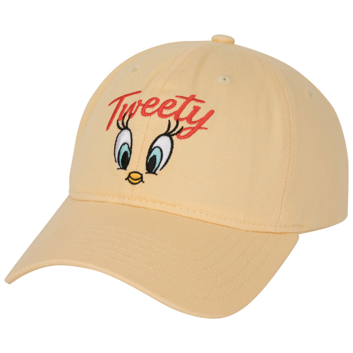 Looney Tunes Tweety Bird Face Adjustable Snapback Dad Cap Image 1