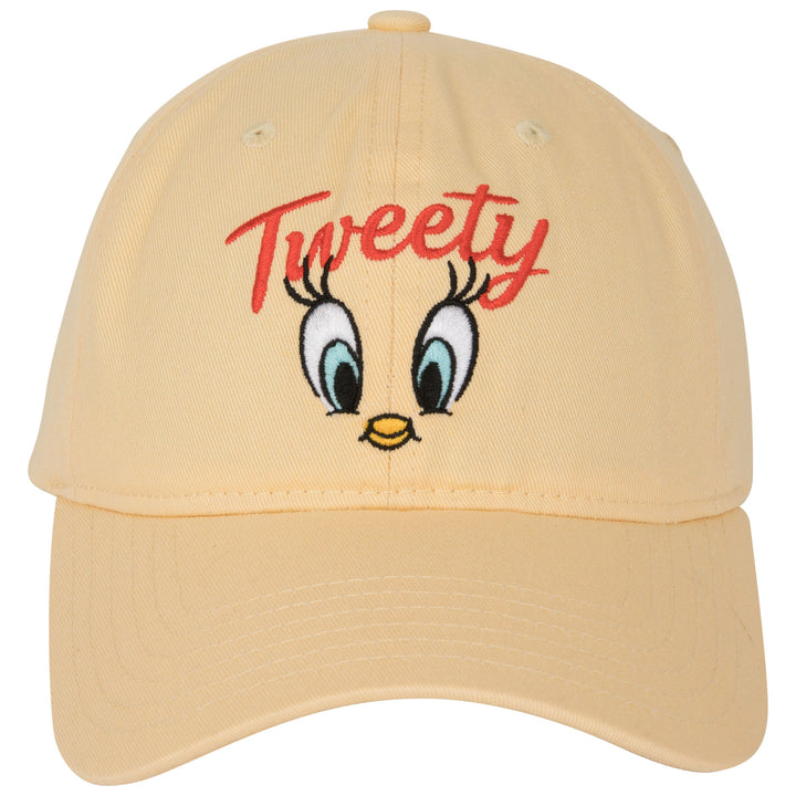 Looney Tunes Tweety Bird Face Adjustable Snapback Dad Cap Image 2