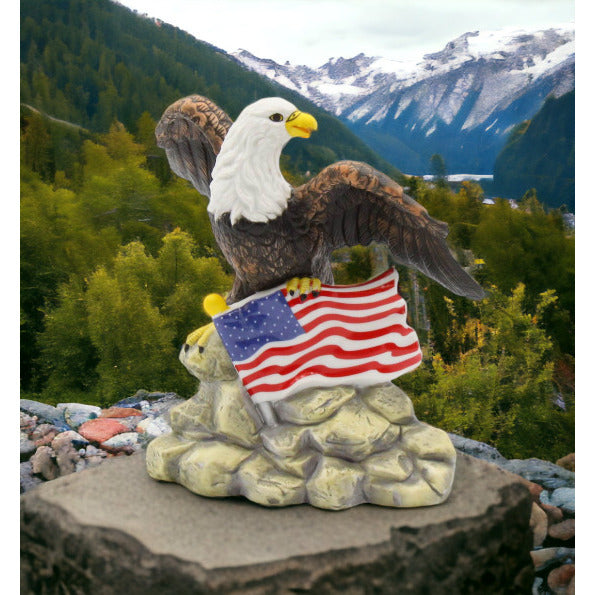 Ceramic Bald Eagle Figurine with American Flag 6.5in Independence Day Decor Gift Image 2