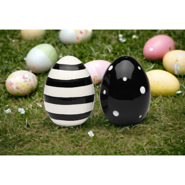 Ceramic Black and White Easter Egg Salt and Pepper Shakers 2x2x2.75 Image 1