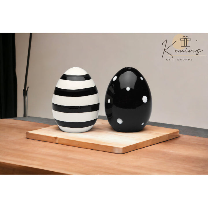 Ceramic Black and White Easter Egg Salt and Pepper Shakers 2x2x2.75 Image 2