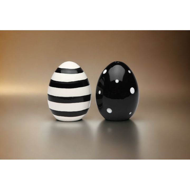 Ceramic Black and White Easter Egg Salt and Pepper Shakers 2x2x2.75 Image 3