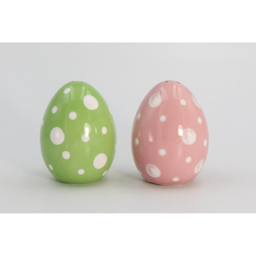 Ceramic Pink Green Easter Egg Salt Pepper Shakers 2in Image 4