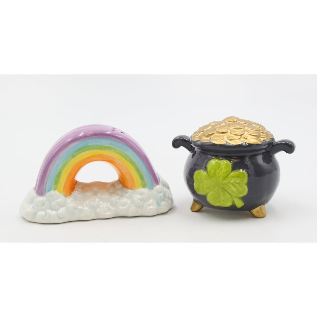 Ceramic Pot of Gold Rainbow Salt and Pepper Shakers Saint Patricks Day Decor Image 3