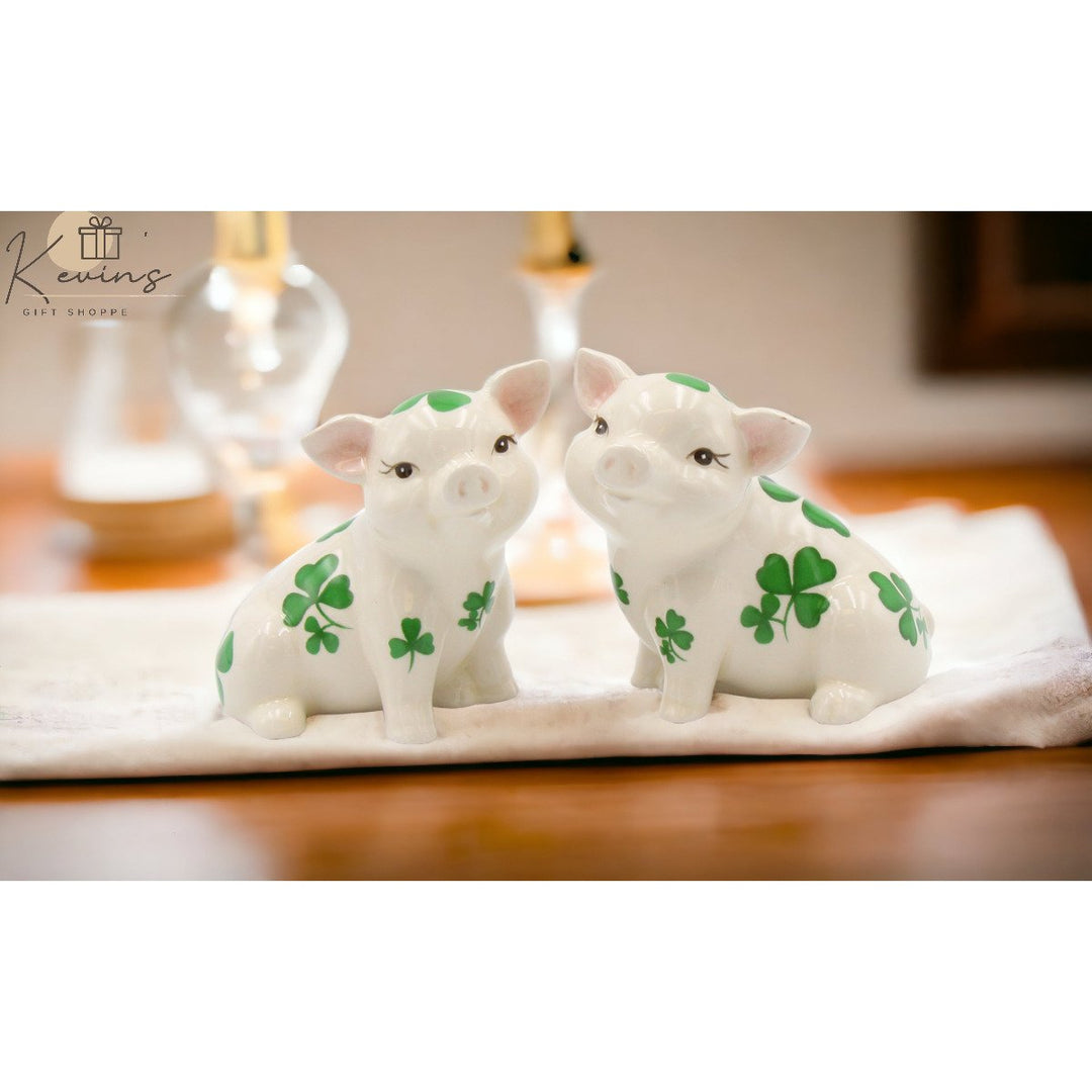 Ceramic Shamrock Pig Salt and Pepper Shakers 3.5 Inch St. Patricks Day Decor Image 2