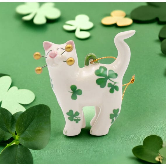 Shamrock Cat Ornament Ceramic 2.5in  St Patricks Day Image 1