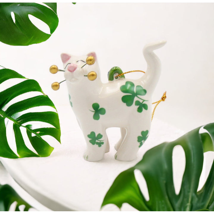 Shamrock Cat Ornament Ceramic 2.5in  St Patricks Day Image 2