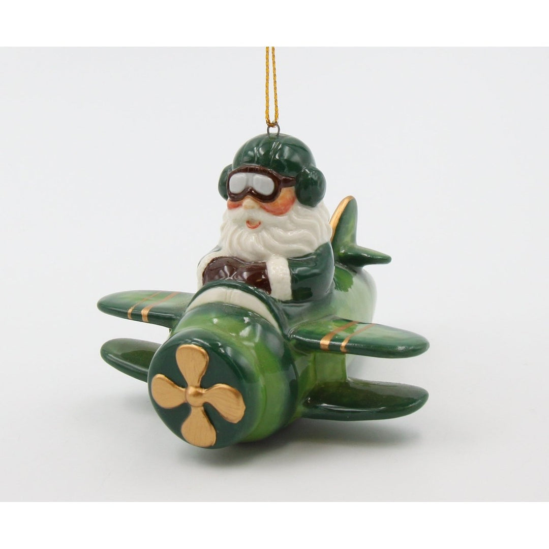 Ceramic Irish Santa Airplane Ornament 3 3/8 inch Christmas Saint Patricks Day Decor Image 2