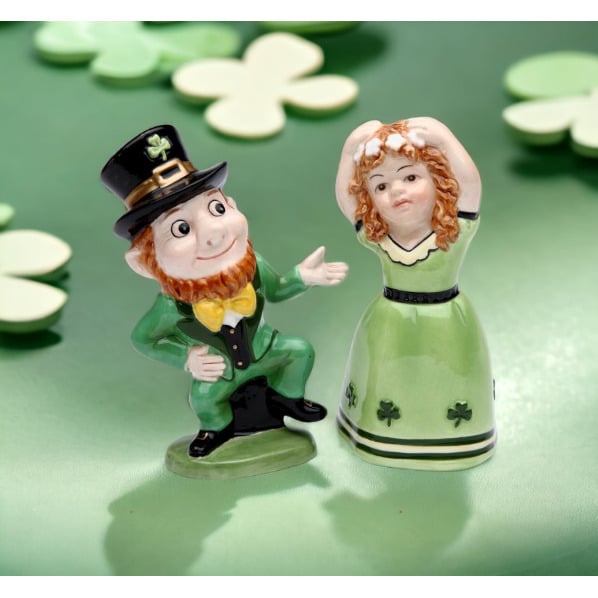 Ceramic Irish Salt and Pepper Shakers Dancing Couple St Patricks Day Decor Image 1