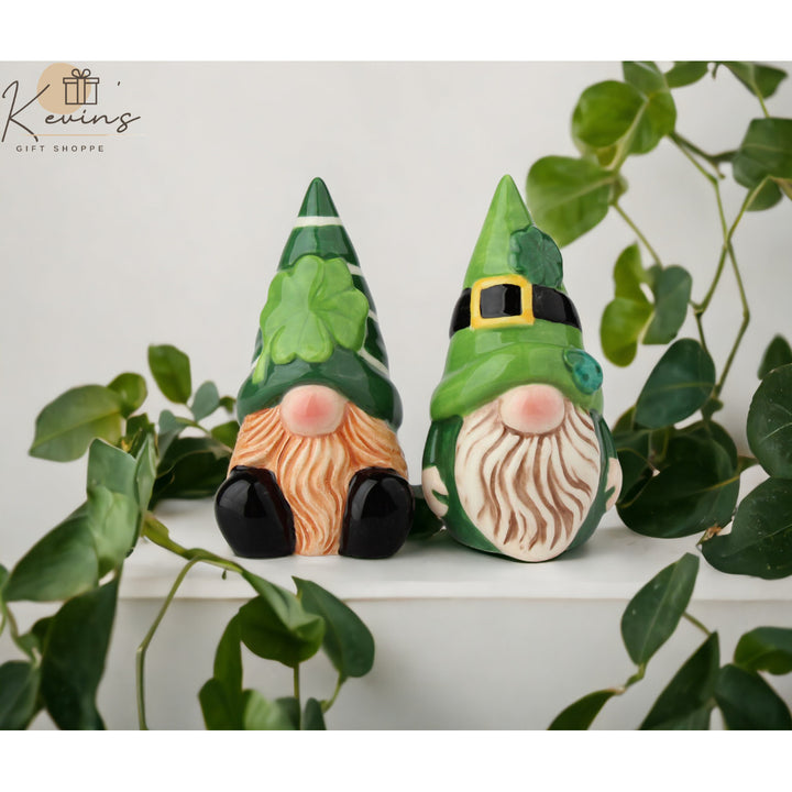 Ceramic Irish Gnomes Salt and Pepper Shakers 3.875In Image 2