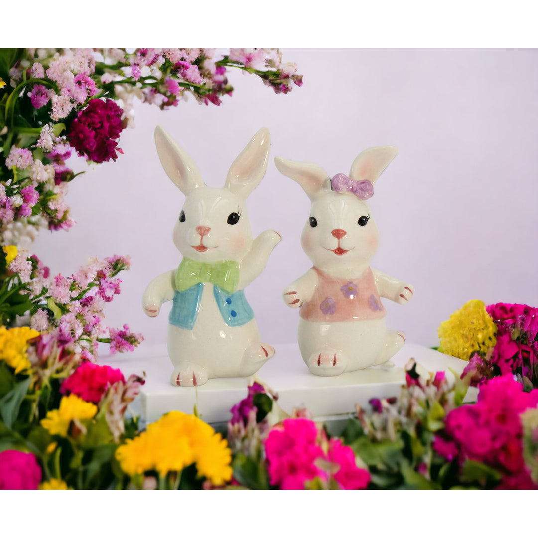 Ceramic Easter Bunny Dancing Couple Salt and Pepper Shakers Gift Image 3