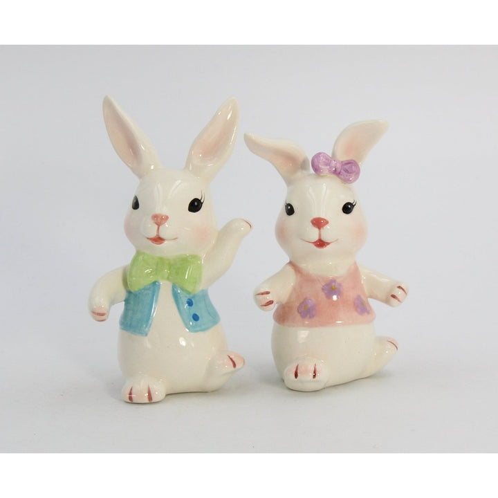 Ceramic Easter Bunny Dancing Couple Salt and Pepper Shakers Gift Image 4