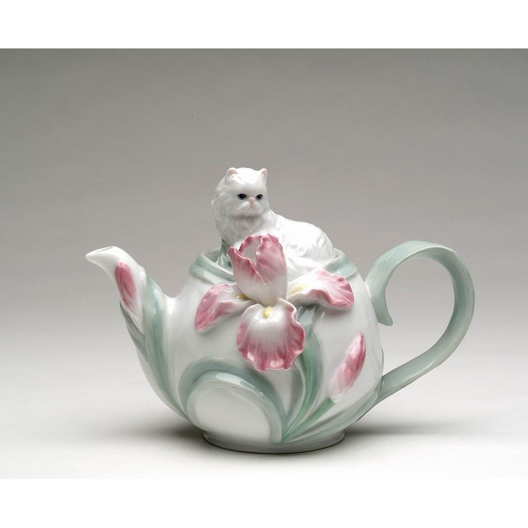 Ceramic Persian Cat Teapot Iris Flower 20 oz Image 3