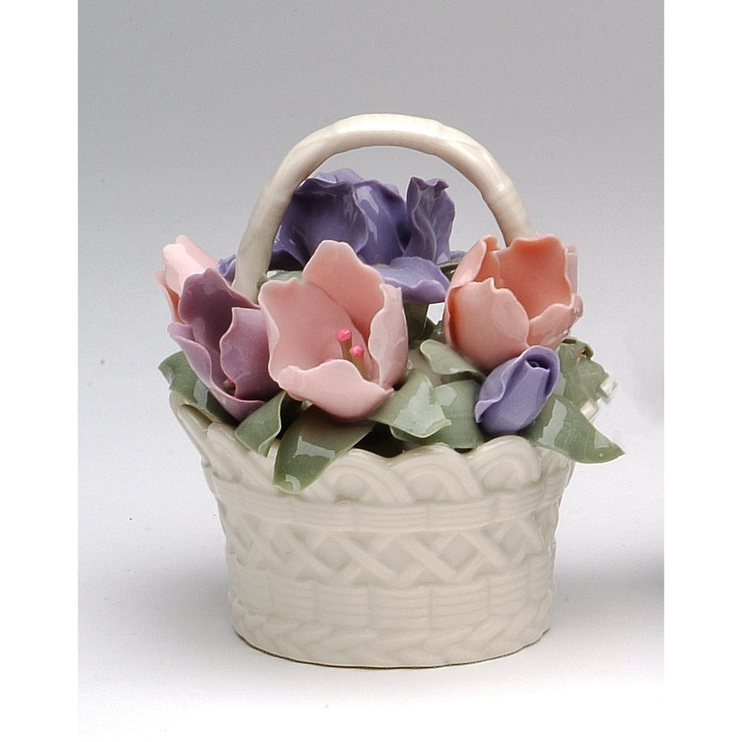 Ceramic Iris Flower Basket Figurine 3.75in Spring Image 2