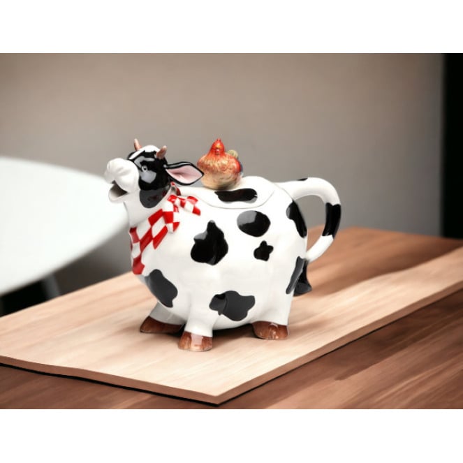 Ceramic Cow Teapot with Rooster Accent 26oz Image 2