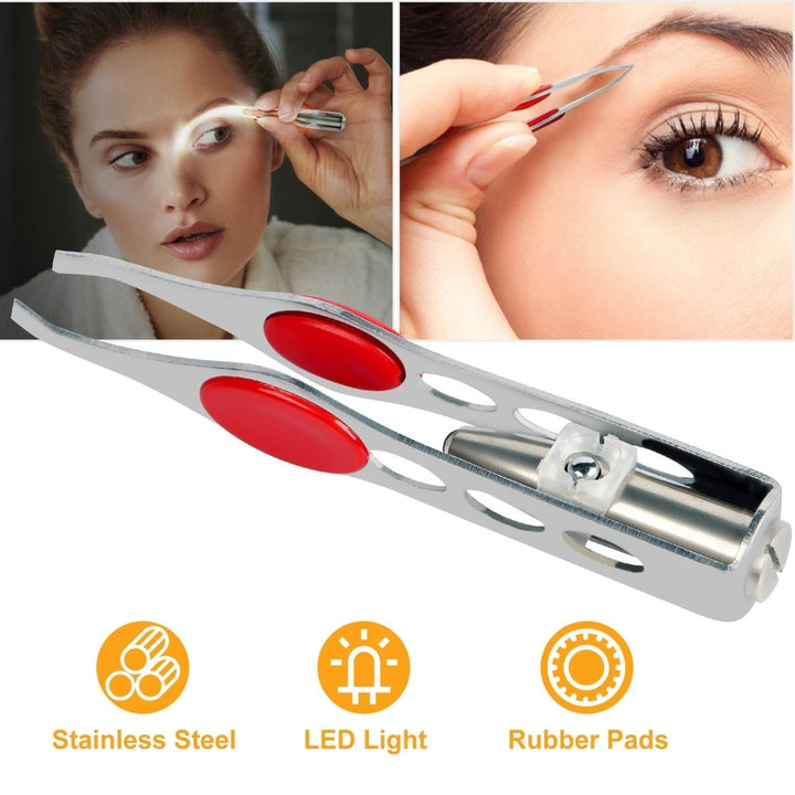 LED Eyebrow Tweezer Stainless Steel Make Up Tweezer with LED Light Rubber Finger Pads Image 2