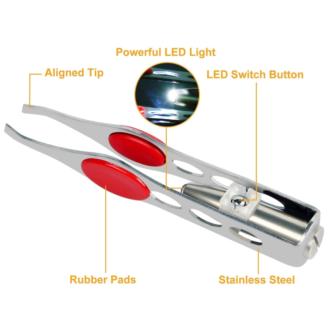 LED Eyebrow Tweezer Stainless Steel Make Up Tweezer with LED Light Rubber Finger Pads Image 3