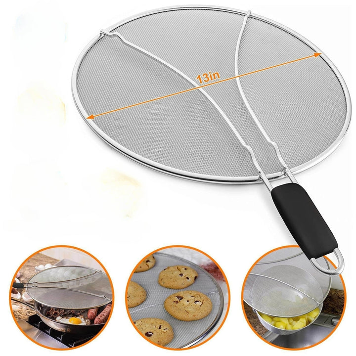 Grease Splatter Screen 13in Stainless Steel Fine Mesh Splash Mesh Shield Hot Oil Stopper Image 1