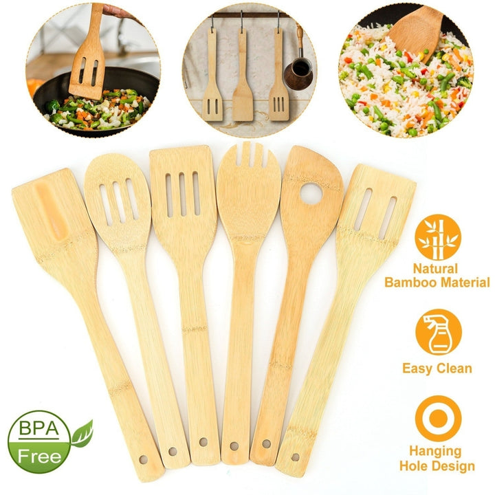 6Pcs Cooking Utensil Bamboo Wooden Spoons Spatula Kitchen Cooking Tools Image 2