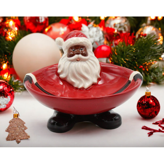 African American Santa Claus Ceramic Candy Bowl 6"x5.25" Christmas Image 1