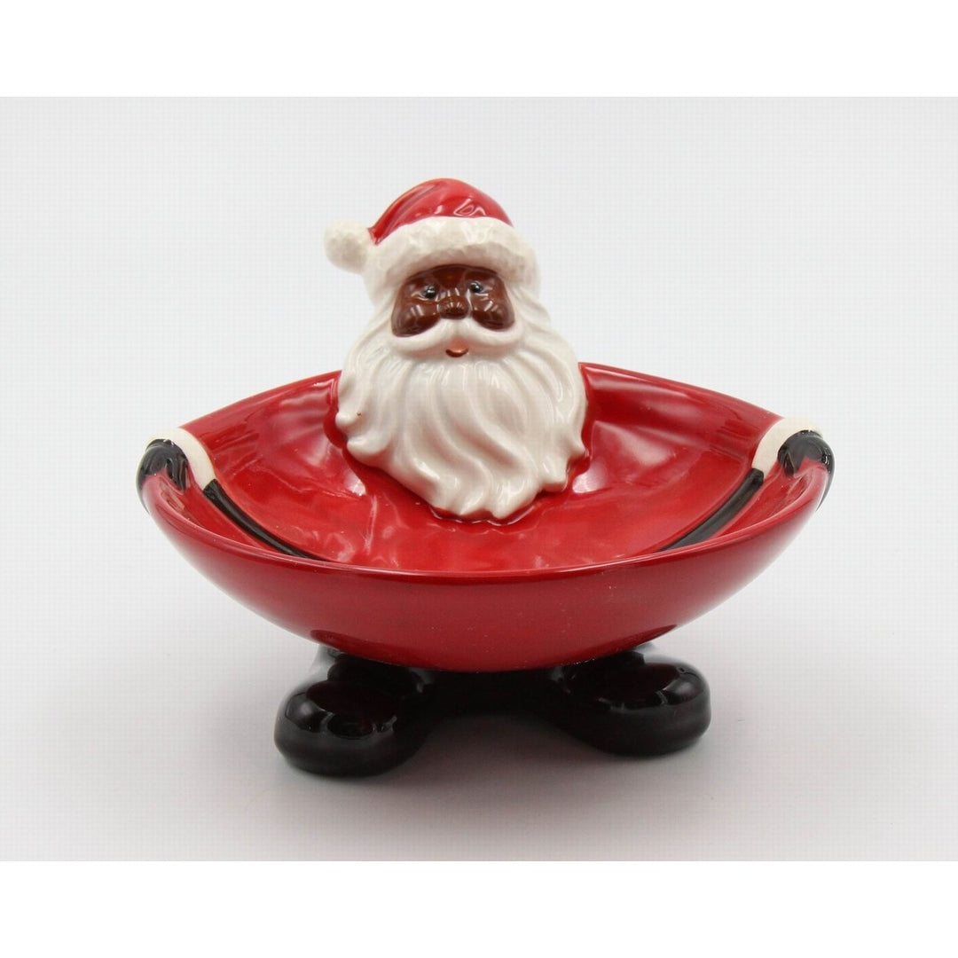 African American Santa Claus Ceramic Candy Bowl 6"x5.25" Christmas Image 2