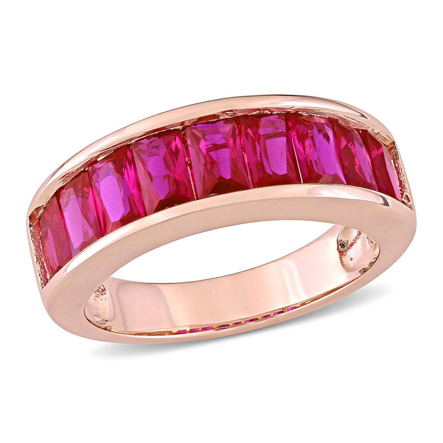2.70 Carat (ctw) Lab-Created Ruby Semi-Eternity Band Ring in Rose Plated Silver Image 1