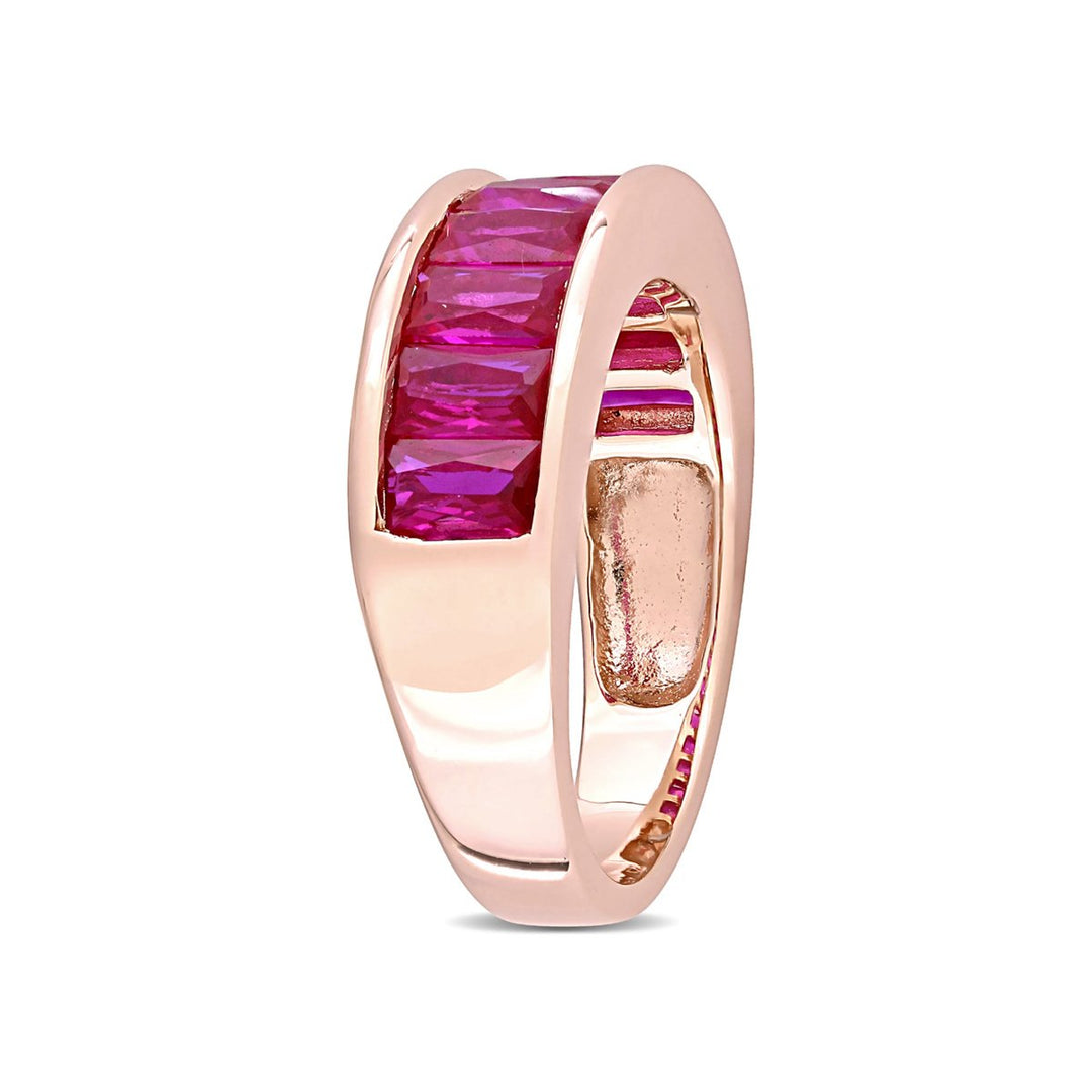 2.70 Carat (ctw) Lab-Created Ruby Semi-Eternity Band Ring in Rose Plated Silver Image 2