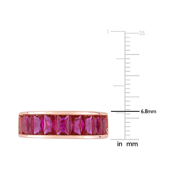 2.70 Carat (ctw) Lab-Created Ruby Semi-Eternity Band Ring in Rose Plated Silver Image 3