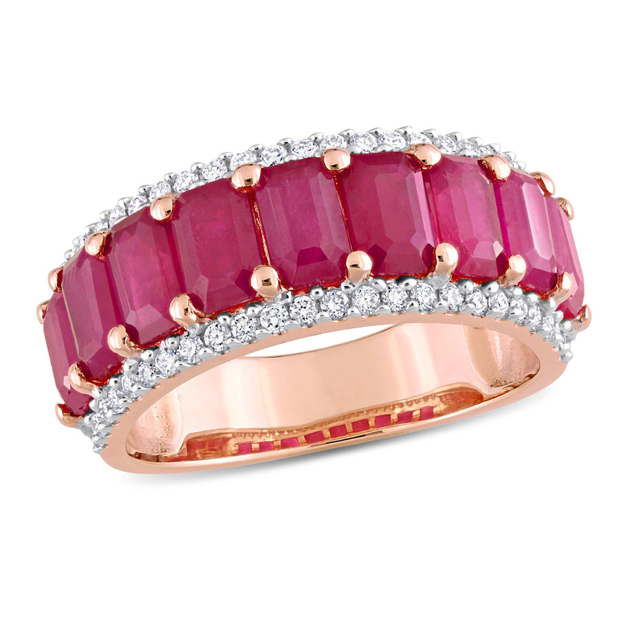 3 1/3 Carat (ctw) Created Ruby Eternity Band Ring in 14K Rose Gold with Diamonds Image 1