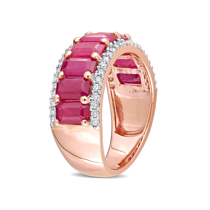 3 1/3 Carat (ctw) Created Ruby Eternity Band Ring in 14K Rose Gold with Diamonds Image 2