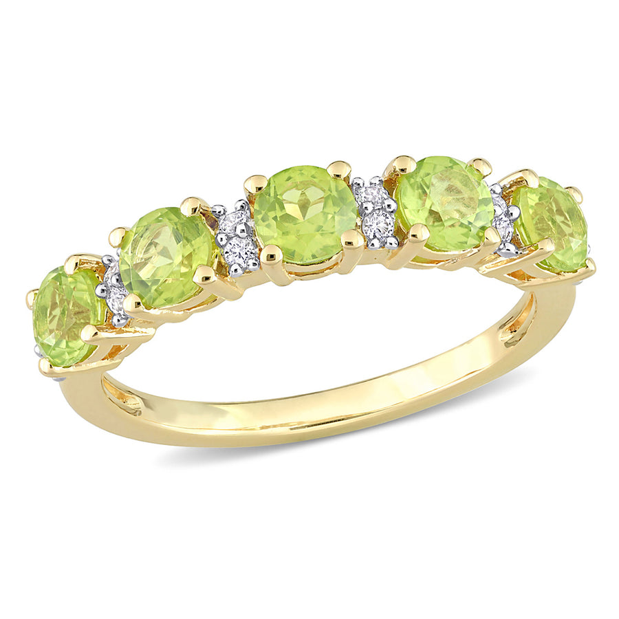 1.57 Carat (ctw) Peridot and White Sapphire Band Ring Yellow Plated Silver Image 1