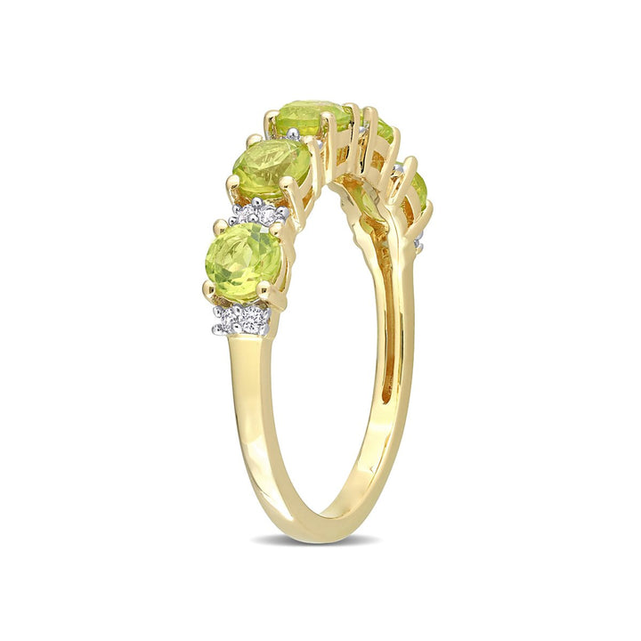 1.57 Carat (ctw) Peridot and White Sapphire Band Ring Yellow Plated Silver Image 2