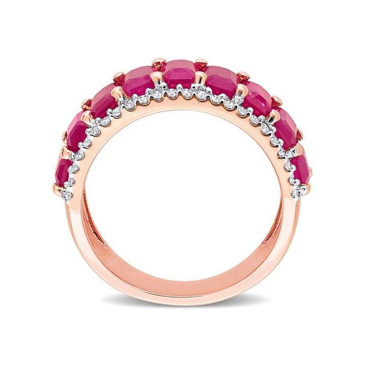 2.70 Carat (ctw) Lab-Created Ruby Semi-Eternity Band Ring in Rose Plated Silver Image 4