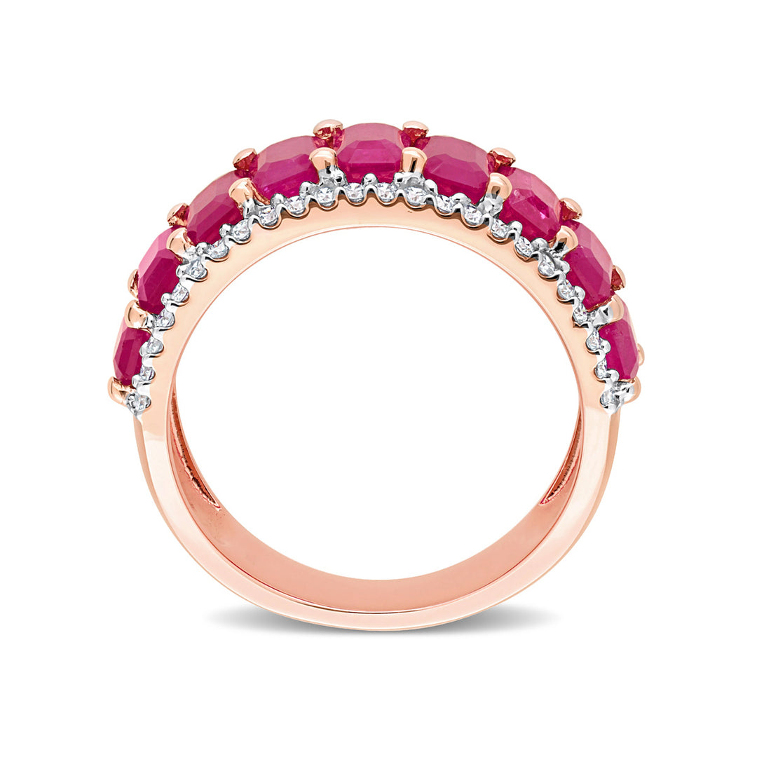 3 1/3 Carat (ctw) Created Ruby Eternity Band Ring in 14K Rose Gold with Diamonds Image 4