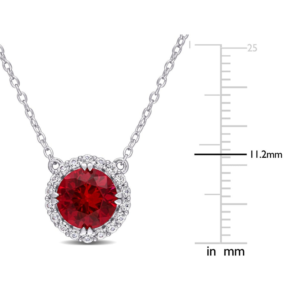 2.76 Carat (ctw) Lab-Created Ruby and White Sapphire Halo Pendant Necklace in Sterling Silver with Chain Image 2