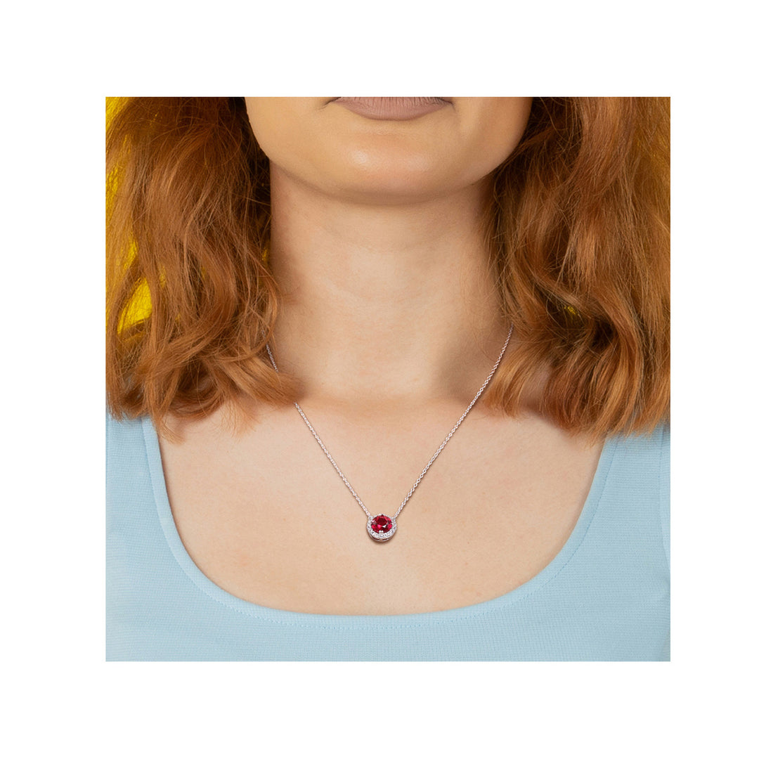 2.76 Carat (ctw) Lab-Created Ruby and White Sapphire Halo Pendant Necklace in Sterling Silver with Chain Image 4