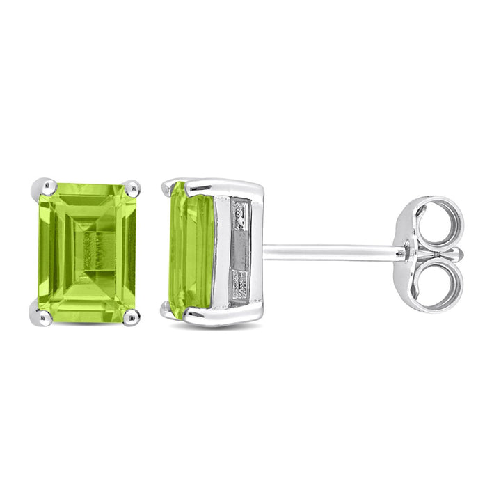 1.90 Carat (ctw) Peridot Emerald-Cut Solitaire Earrings in Sterling Silver Image 1