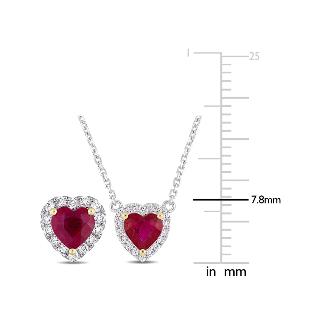 1.67 Carat (ctw) Ruby Heart Earrings and Pendant Set in 14k White Gold with Diamonds 1/3 Carat (ctw) Image 3